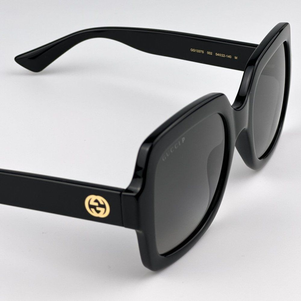 NEW Gucci GG1337S 002 Shiny Black Gradient Gray Polarized Square Women Sunglasse - Picture 11 of 13
